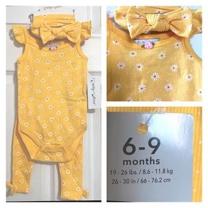 🆕 Baby Onesie, Leggings & bow headband set!  6-9 months! Brand NEW!  Gift Idea!